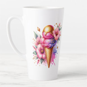Tasse Latte Joli cône de crème glacée rose et or personnalisé