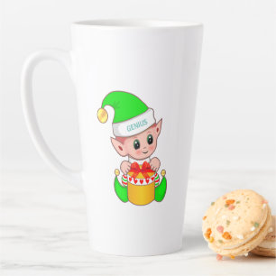 Tasse Latte Joli elfe de Noël et texte génial modifiable