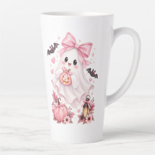Tasse Latte Joli Fantôme à Ruban Rose Halloween