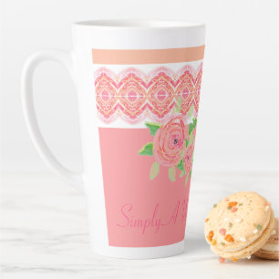 Tasse Latte Joli Fleur Rose Accenté