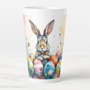 Tasse Latte Joli lapin de Pâques avec des œufs peints colorés