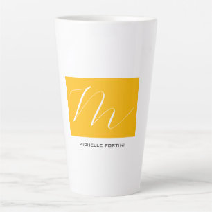 Tasse Latte Joli Monogramme Jaune Blanc Moderne Plaine