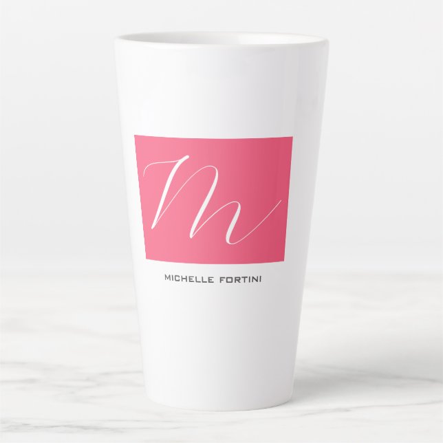 Tasse Latte Joli Monogramme rose blanc moderne (Devant)