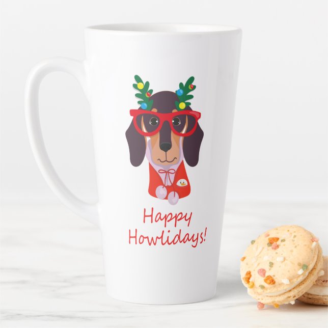 Tasse Latte Joli Noël Joyeux Howlidays Doxie Dachshund Chien (En situation)