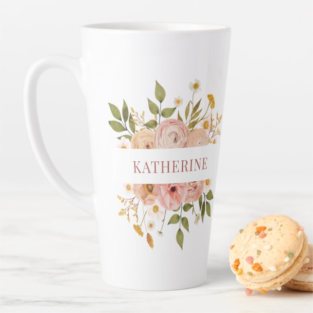 Tasse Latte Joli nom bohème rose Floral (En situation)