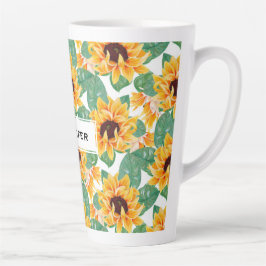 Tasse Latte Joli tournesol Jaune et Motif vert