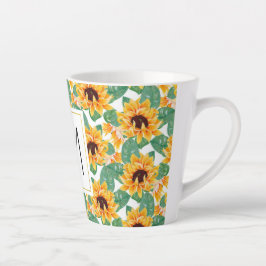 Tasse Latte Joli tournesol Jaune & Vert Motif Monogramme