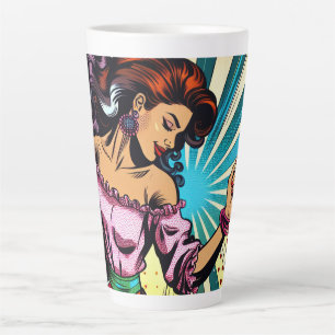 Tasse Latte Jolie Femme Dansant Salsa Pop Art