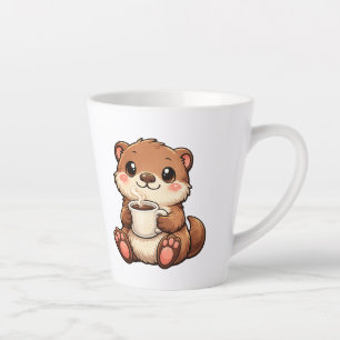Tasse Latte Jolie loutre avec café – Animal Kawaii Cozy