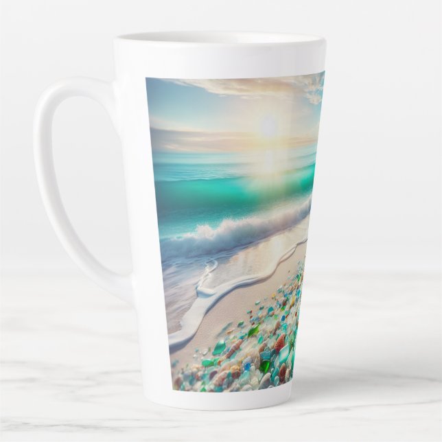 Tasse Latte Jolie plage Ocean avec verre de mer (Gauche)