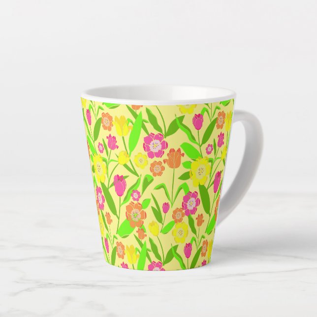 Tasse Latte Jolie Tulipe Motif Lemon Fleurs de Printemps Jaune (Angle droit)