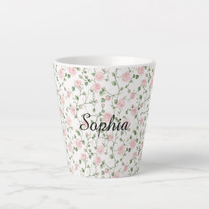 Tasse Latte Jolies Roses Fleurs Roses  