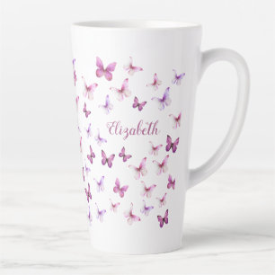 Tasse Latte Jolis Papillons Roses Nom Personnalisé