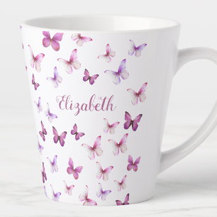 Tasse Latte Jolis Papillons Roses Nom Personnalisé