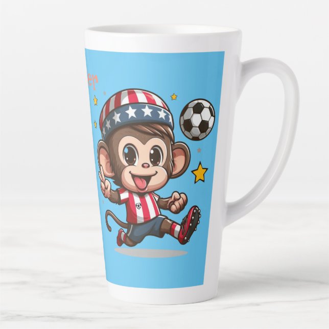 Tasse Latte Joueur de soccer de singe joyeux (Droite)