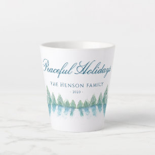 Tasse Latte Jour paisible d'hiver Forêt Arbre Aquarelle Noël