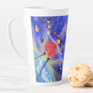 Tasse Latte Joyeuse fille aux oiseaux - Happines -