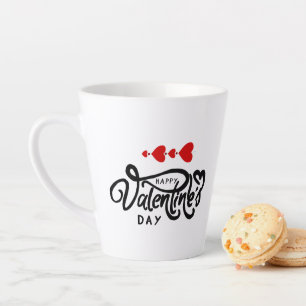 Tasse Latte Joyeuse Saint-Valentin calligraphie Cœurs Rouges F