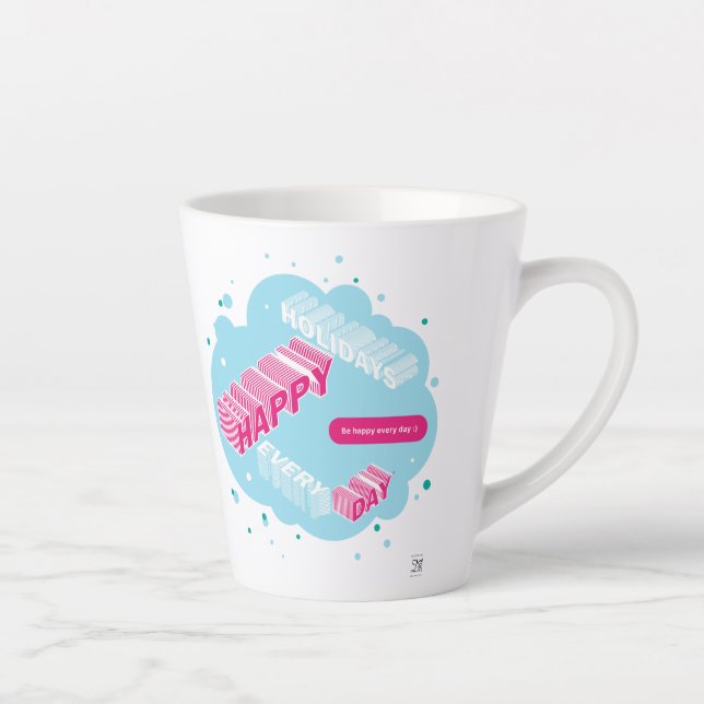 Tasse Latte Joyeuses fêtes, bleues et roses (Droite)