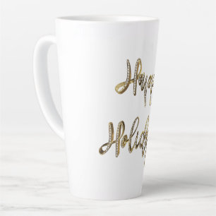 Tasse Latte Joyeuses Vacances Diamants Blancs Gold Script Chic