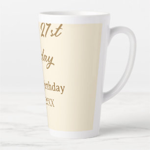 Tasse Latte Joyeux 21e anniversaire marron pastel jaune nom da
