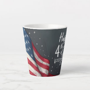 Tasse Latte Joyeux 4 juillet Illustration d'art de drapeau vin