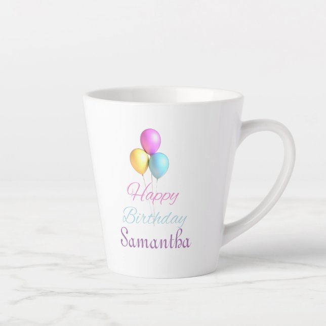 Tasse Latte Joyeux Anniversaire Font Lumineuse avec Balloons U (Droite)