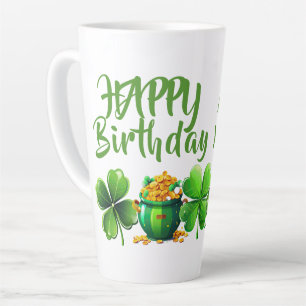 Tasse Latte Joyeux Anniversaire Vert Chanceux Irlandais Âge Ca