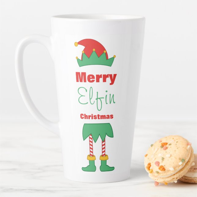 Tasse Latte Joyeux elfe de Noël Elfin chaussettes rayées casqu (En situation)