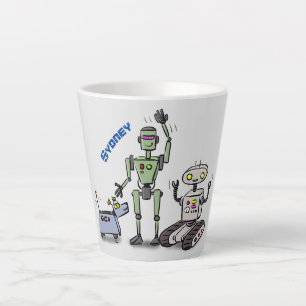 Tasse Latte Joyeux joli dessin de trois robots trio