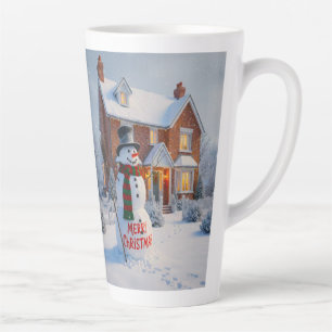 TASSE LATTE JOYEUX NOËL GRANDE BONHOMME DE NEIGE SCÈNE HIVERNA