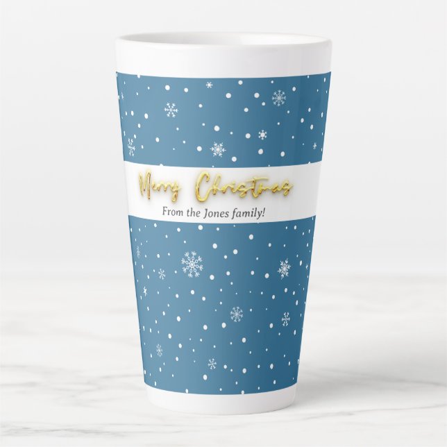 Tasse Latte Joyeux Noël Marine Flocon de neige Élégant moderne (Devant)