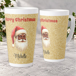 Tasse Latte Joyeux Noël Père Noël Noir Paillettes Dorées