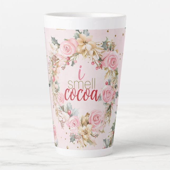 Tasse Latte Joyeux Noël rose Vacances Beaux Message personnali (Devant)