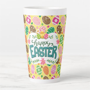 Tasse Latte Joyeux OEufs de Pâques colorés Motif Jaune de P