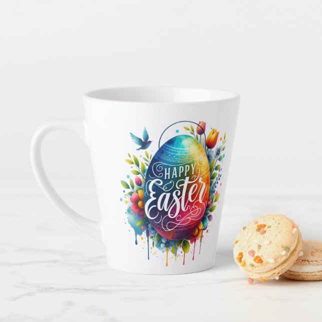Tasse Latte Joyeux Pâques : Vibrant Oeuf de Pâques (En situation)