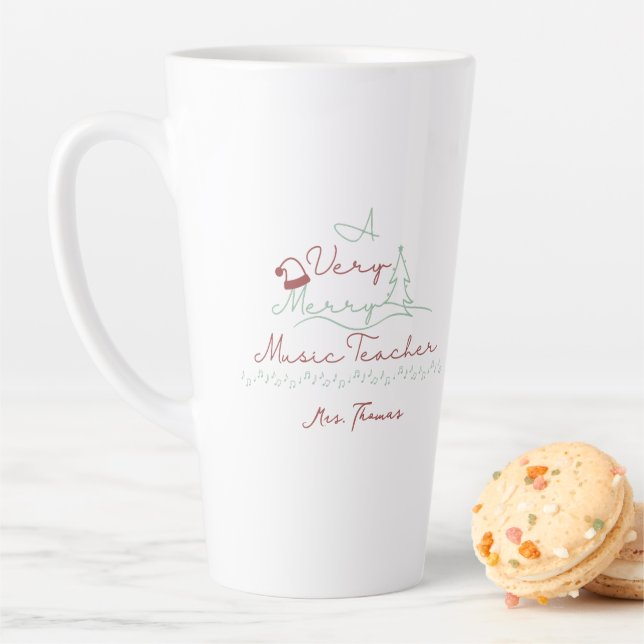 Tasse Latte Joyeux professeur de musique Noël personnalisé (En situation)