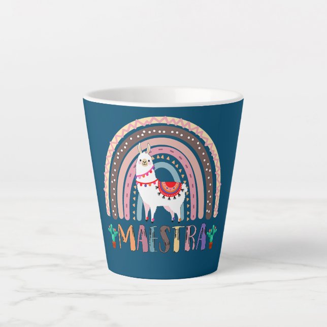 Tasse Latte Jydo Rainbow Llama Maestra enseignant espagnol (Devant)
