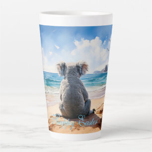 Tasse Latte Koala regardant l'océan Joyeux Pâques