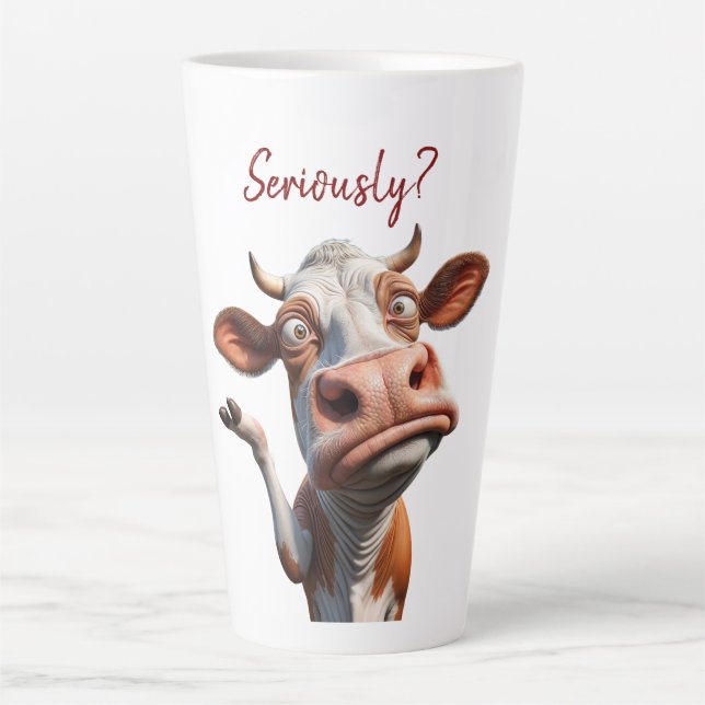Tasse Latte La vache sotte - "Sérieusement ?" Conception amusa (Devant)