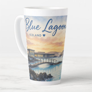 Tasse Latte Lagon bleu Islande bain thermal aquarelle