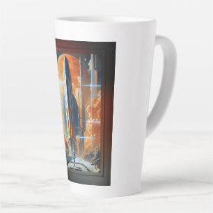 Tasse Latte Lancement Lunaire - Voyage vers Moon Retro Poster
