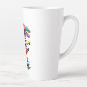 Tasse Latte Lapin arc-en-ciel mignon avec parapluie