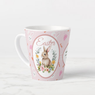 Tasse Latte Lapin de Pâques à l'aquarelle avec couronne floral