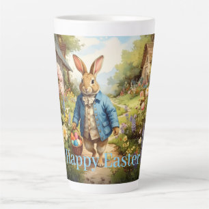 Tasse Latte Lapin de Pâques ramassant des œufs de Pâques