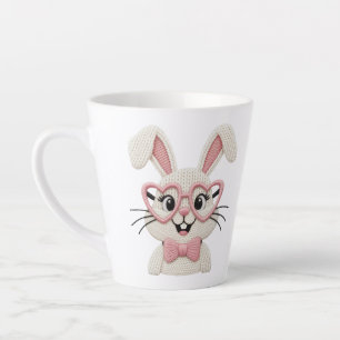 Tasse Latte Lapin hipster lunettes de cœur rose noeud papillon