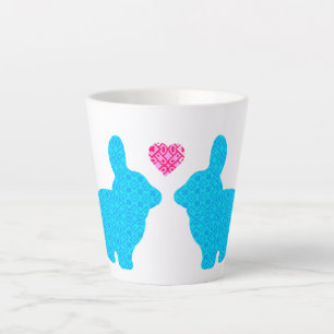 Tasse Latte Lapin lapin bleu et rose en amour Illustration La