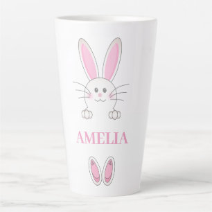 Tasse Latte Lapin Rose Pâques mignon Nom Rabit Personnalisé