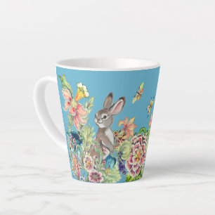 Tasse Latte Lapin Whimsical Turquoise Chinoiserie Floral