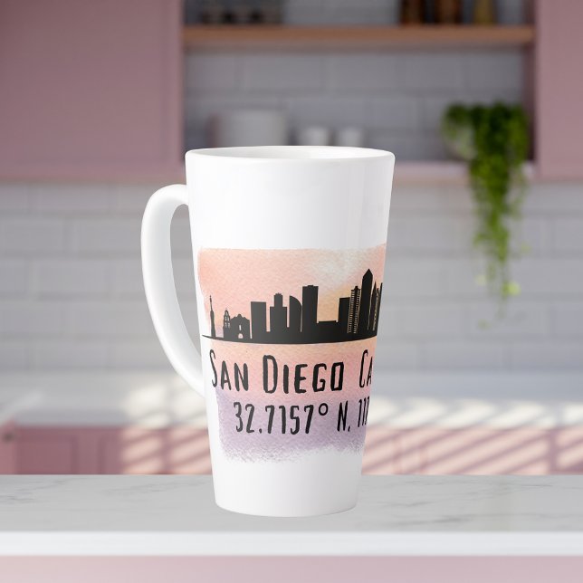 Tasse Latte Latitude et longitude de San Diego City Skyline (Créateur téléchargé)